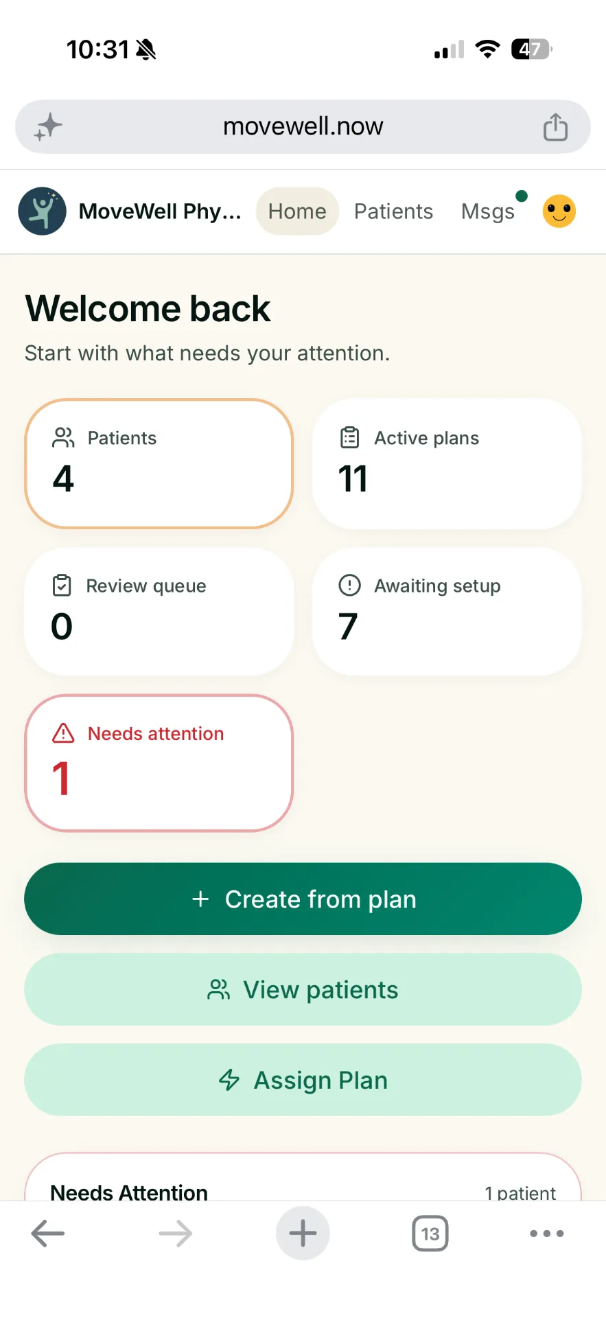 MoveWell movement coach dashboard